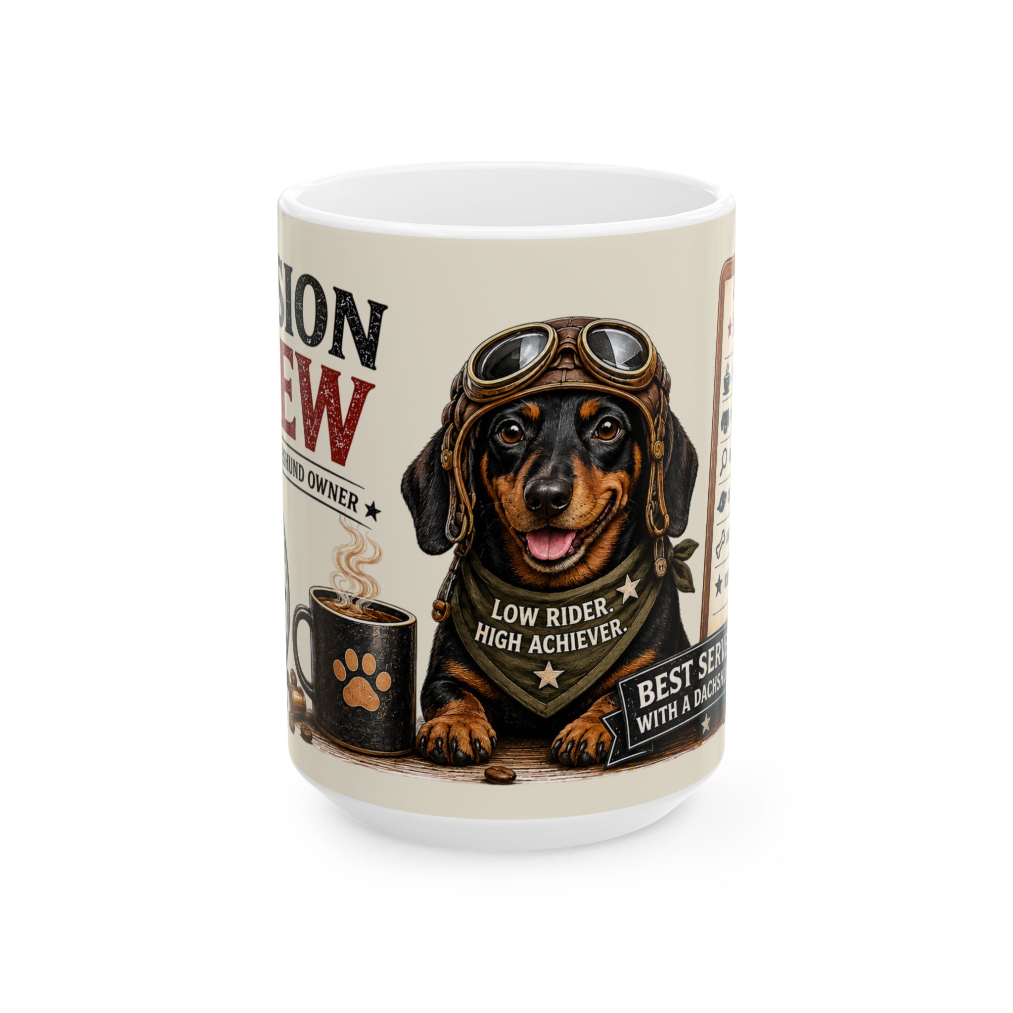 Dachshund Biker – 'Mission Brew' Coffee Cup