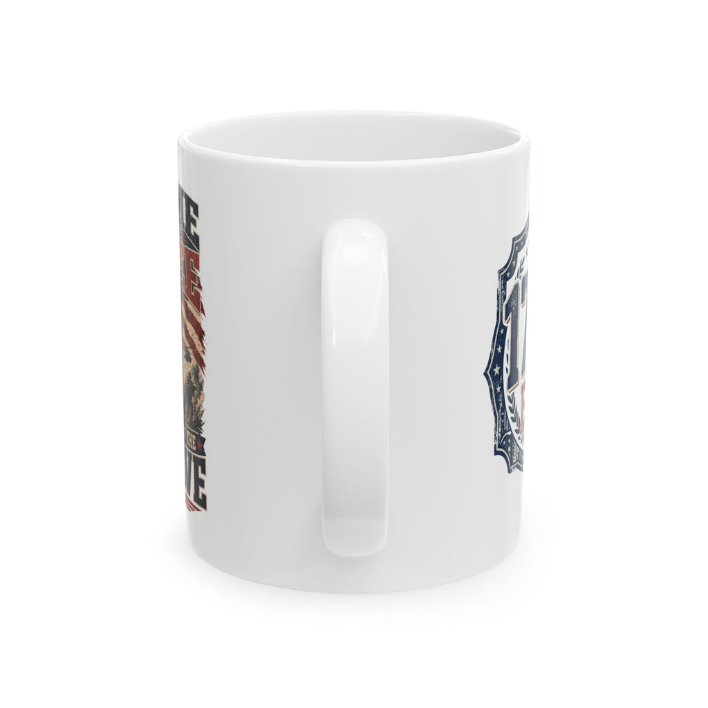 1776 American Freedom Ceramic Mug — Patriotic Police Shield Design (11oz & 15oz)