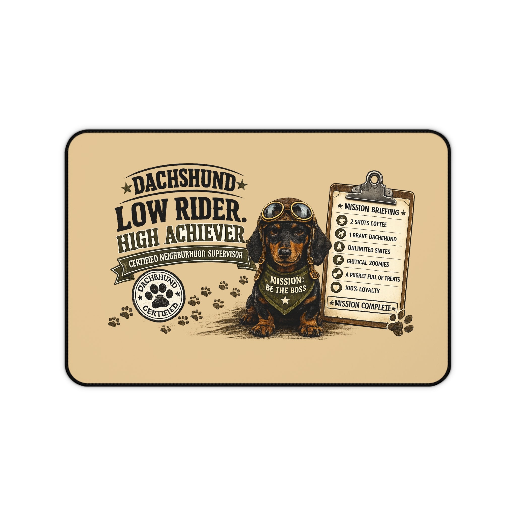 Dachshund Desk Mat — "Low Rider, High Achiever" Gaming/Office Mouse Pad