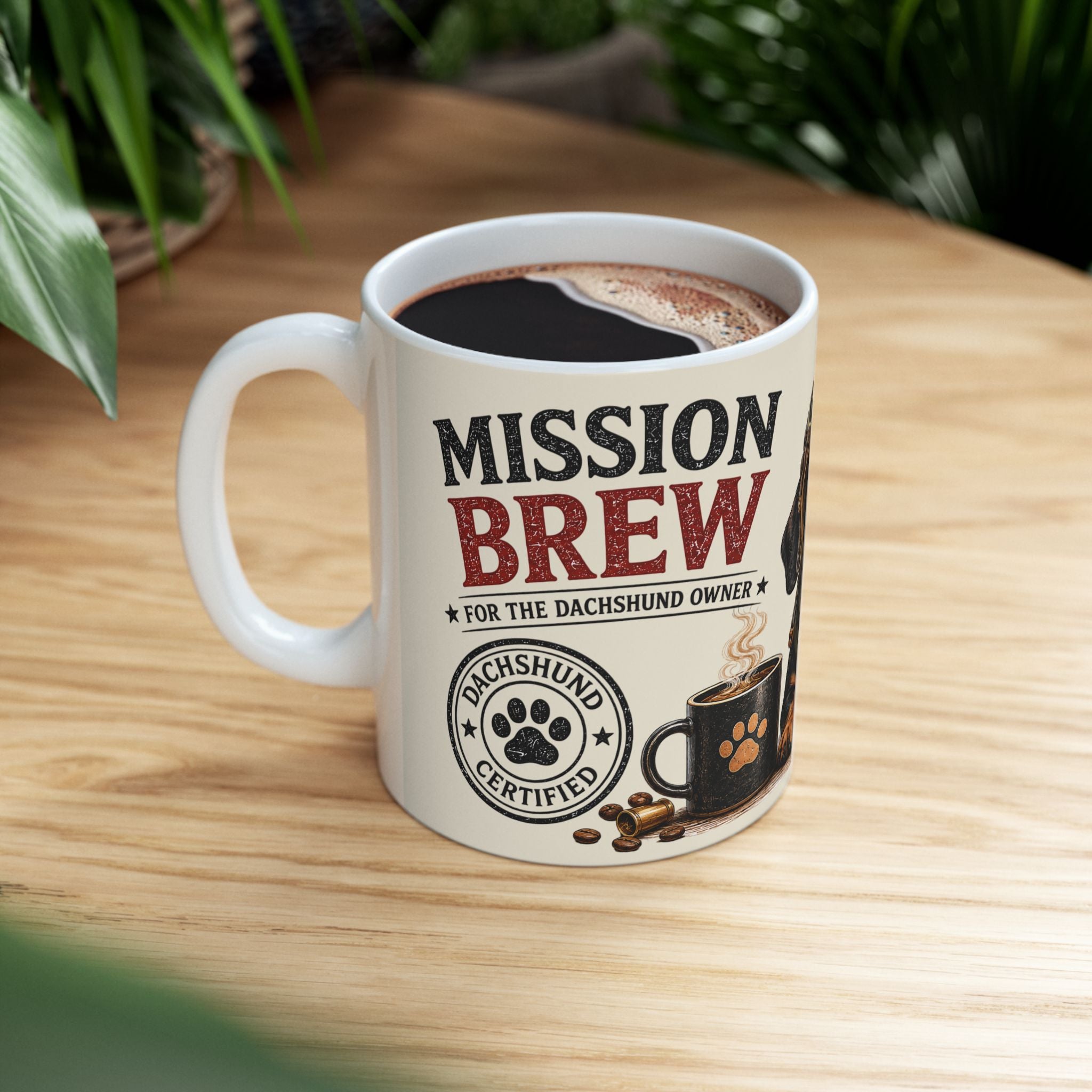 Dachshund Biker – 'Mission Brew' Coffee Cup