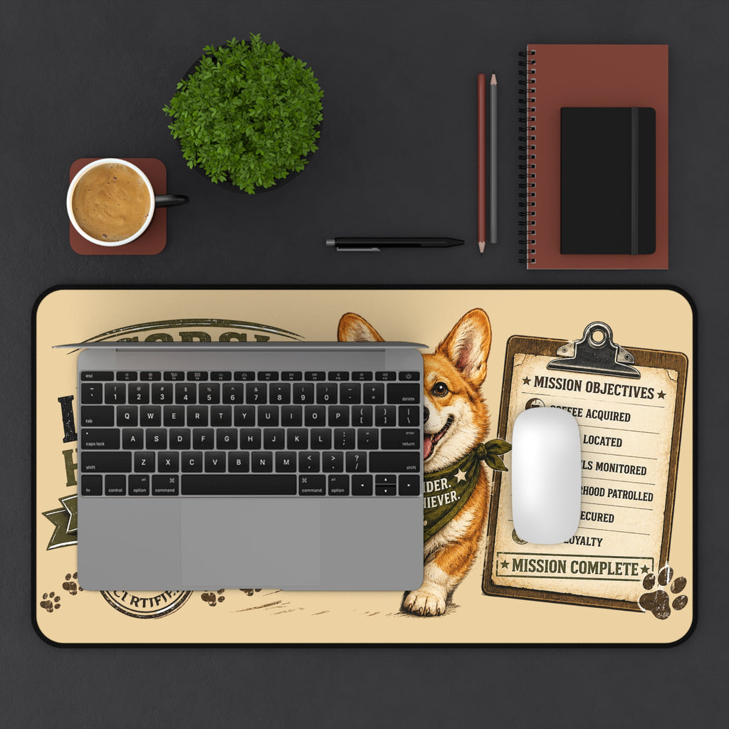 Corgi Desk Mat — "Low Rider, High Achiever" Cute Corgi Office Mouse Pad