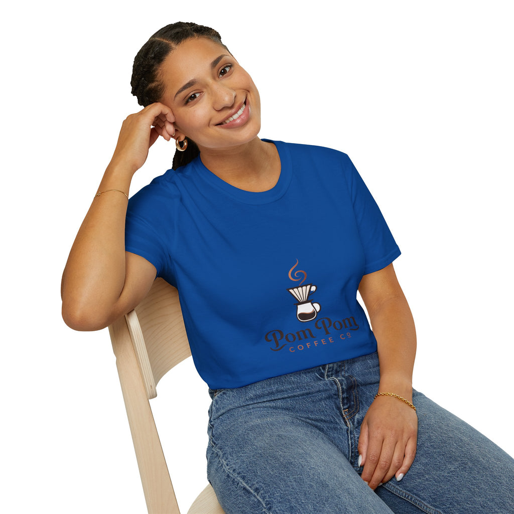 Pomeranian Pom Pom Coffee Pomeranian T-Shirt — “Fueled by Coffee and Pom Pom Energy”