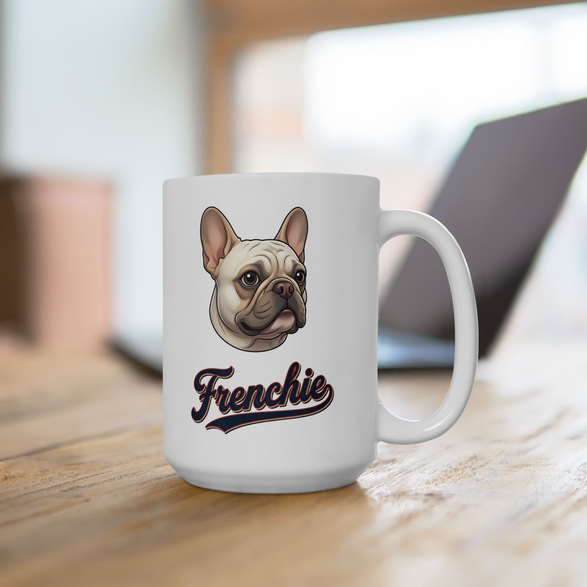 French Bulldog 90% Energy Ceramic Mug – Cozy Library & Fireplace Coffee Cup (11oz/15oz)