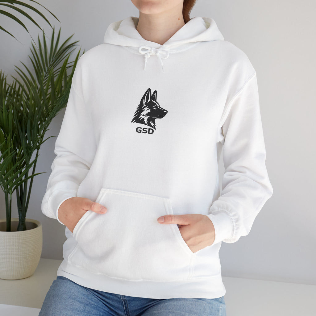 German Shepherd Hoodie - "I Can Run What's Your SuperPower" - Word Cloud Dog Silhouette Graphic Sweatshirt