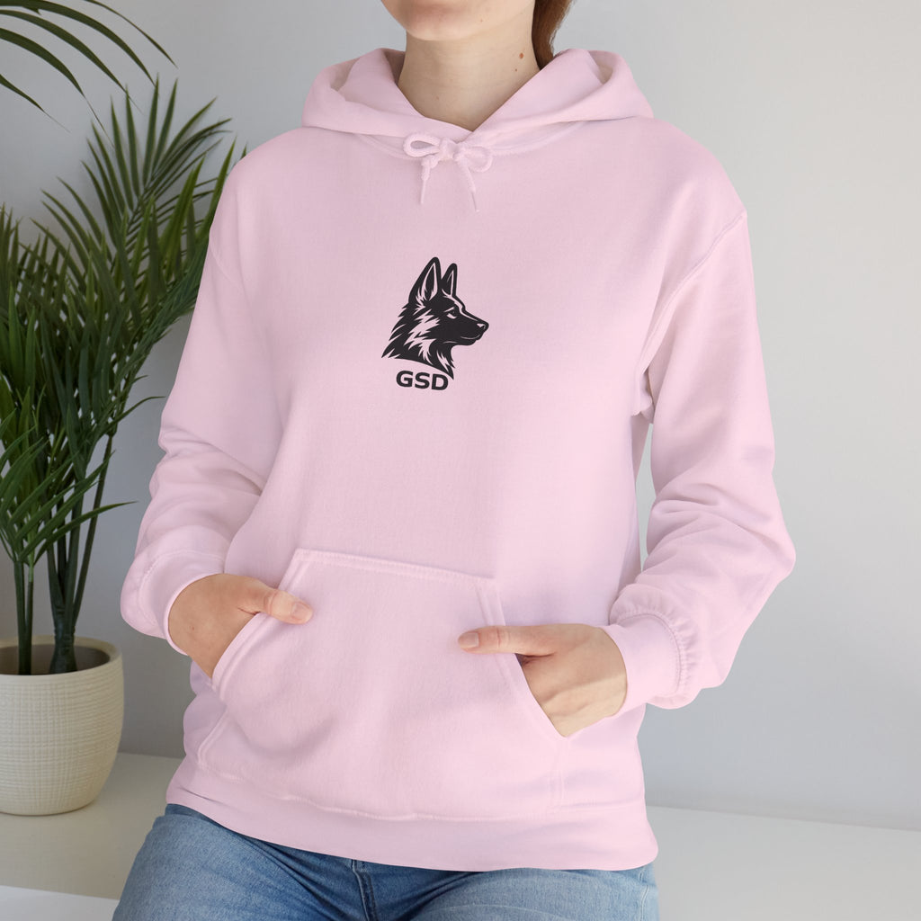 German Shepherd Hoodie - "I Can Run What's Your SuperPower" - Word Cloud Dog Silhouette Graphic Sweatshirt
