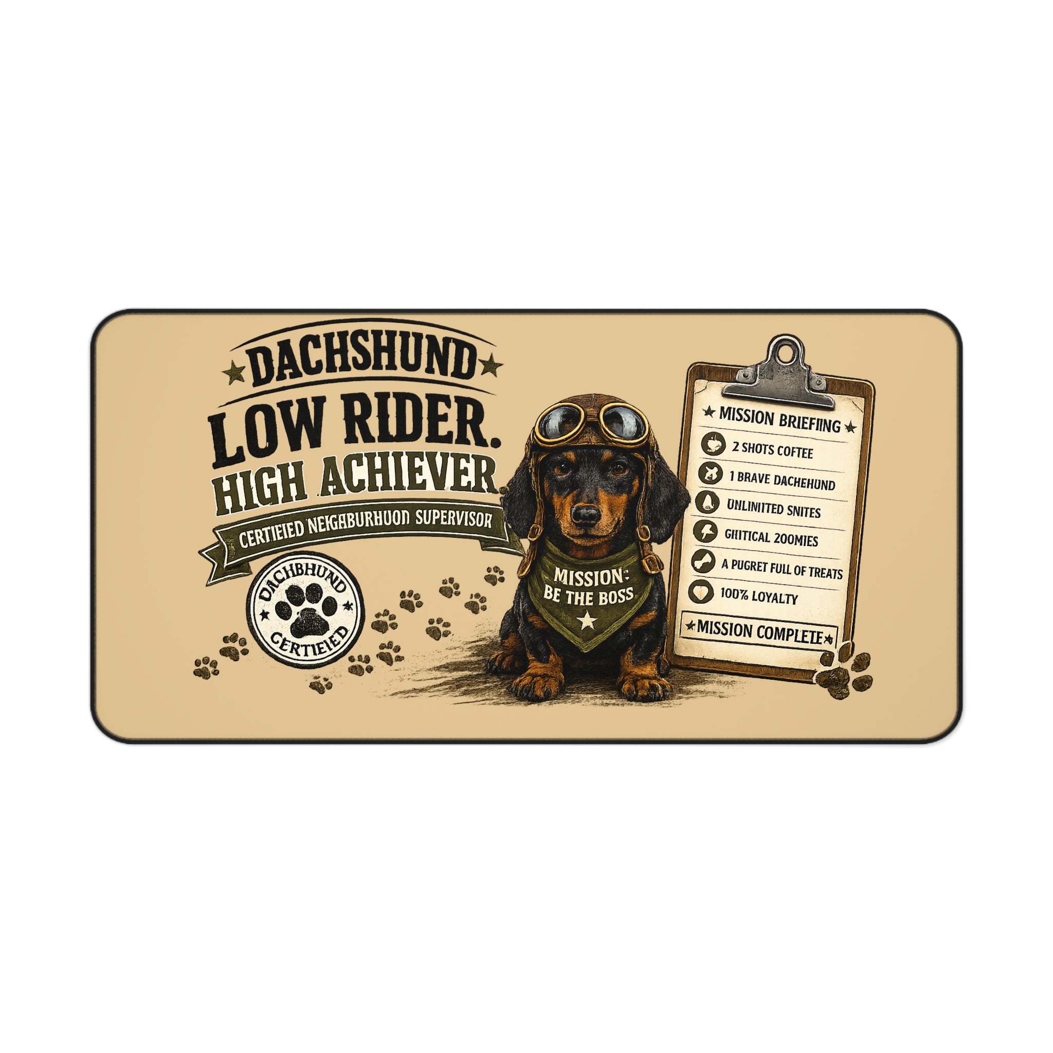 Dachshund Desk Mat — "Low Rider, High Achiever" Gaming/Office Mouse Pad