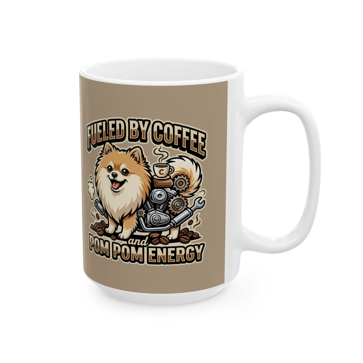 Pomeranian Coffee Mug — "Fueled by Coffee, Powered by Pom" Ceramic Mug (11oz/15oz)