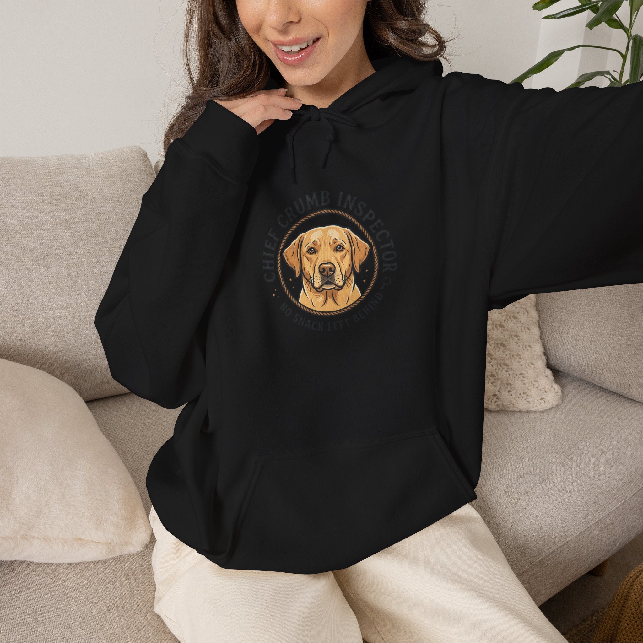 Labrador Retriever Hoodie — “Chief Crumb Inspector” Cute Labrador Kitchen Portrait Pullover