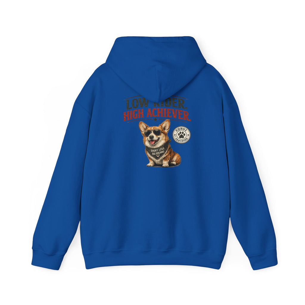 Corgi High Achiever Hoodie — 'Low Risk, High Achiever'