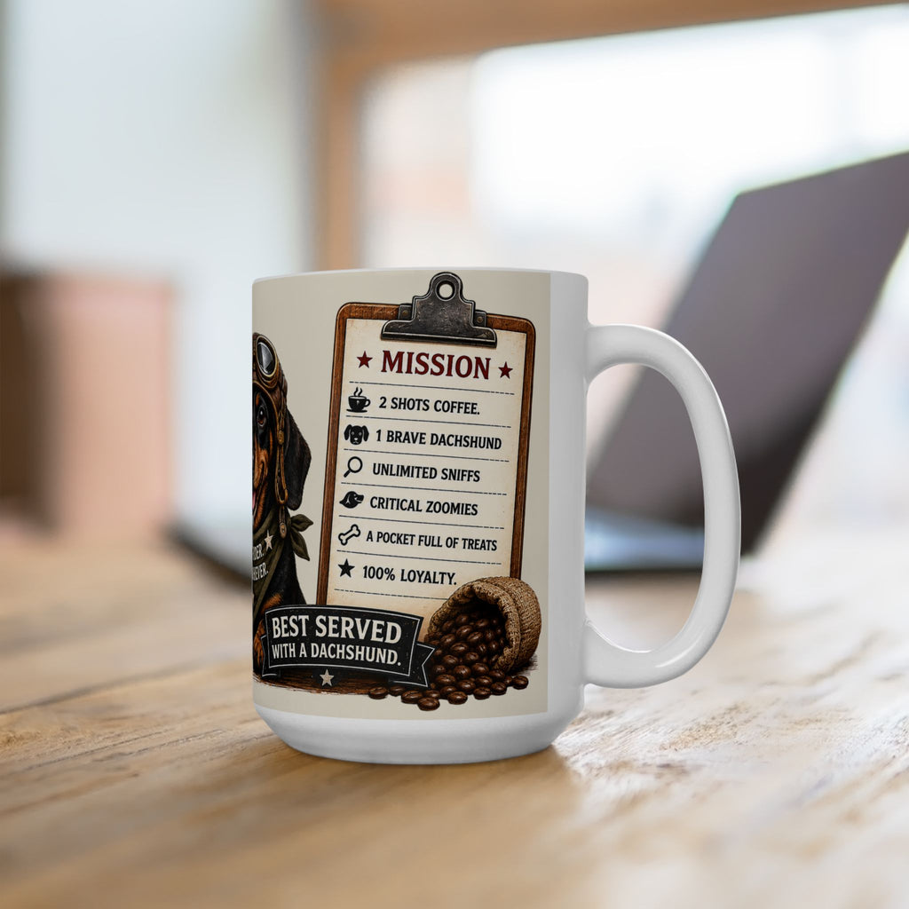 Dachshund Biker – 'Mission Brew' Coffee Cup