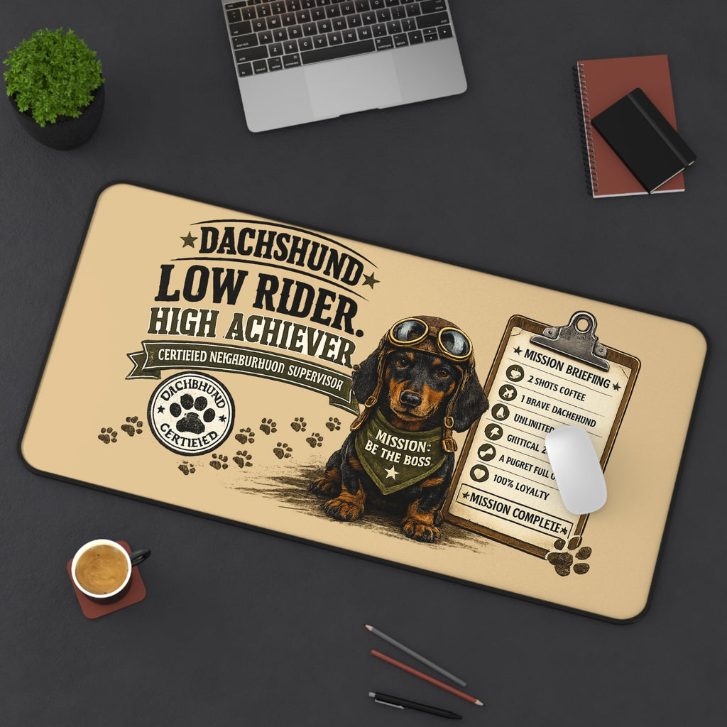 Dachshund Desk Mat — "Low Rider, High Achiever" Gaming/Office Mouse Pad