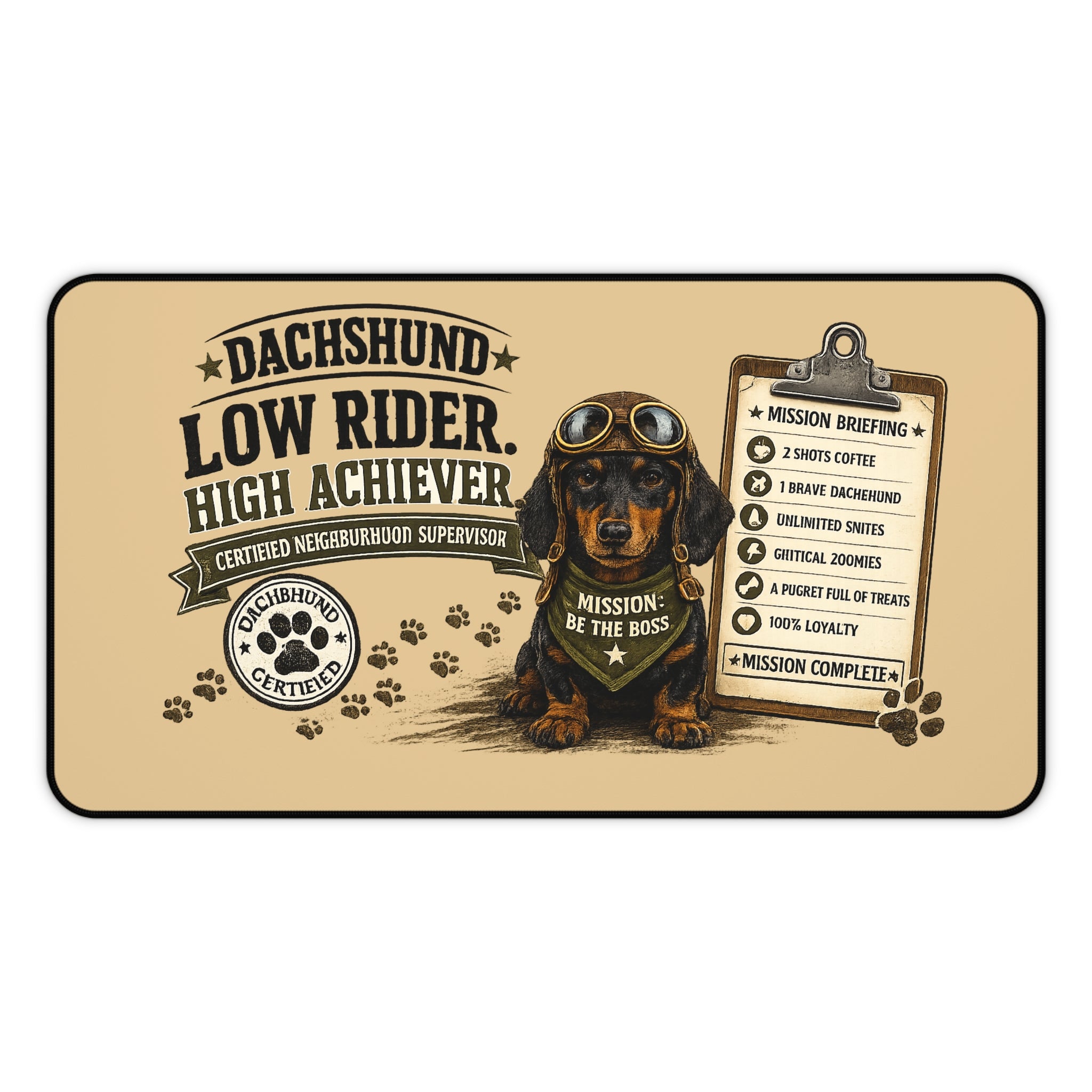 Dachshund Desk Mat — "Low Rider, High Achiever" Gaming/Office Mouse Pad
