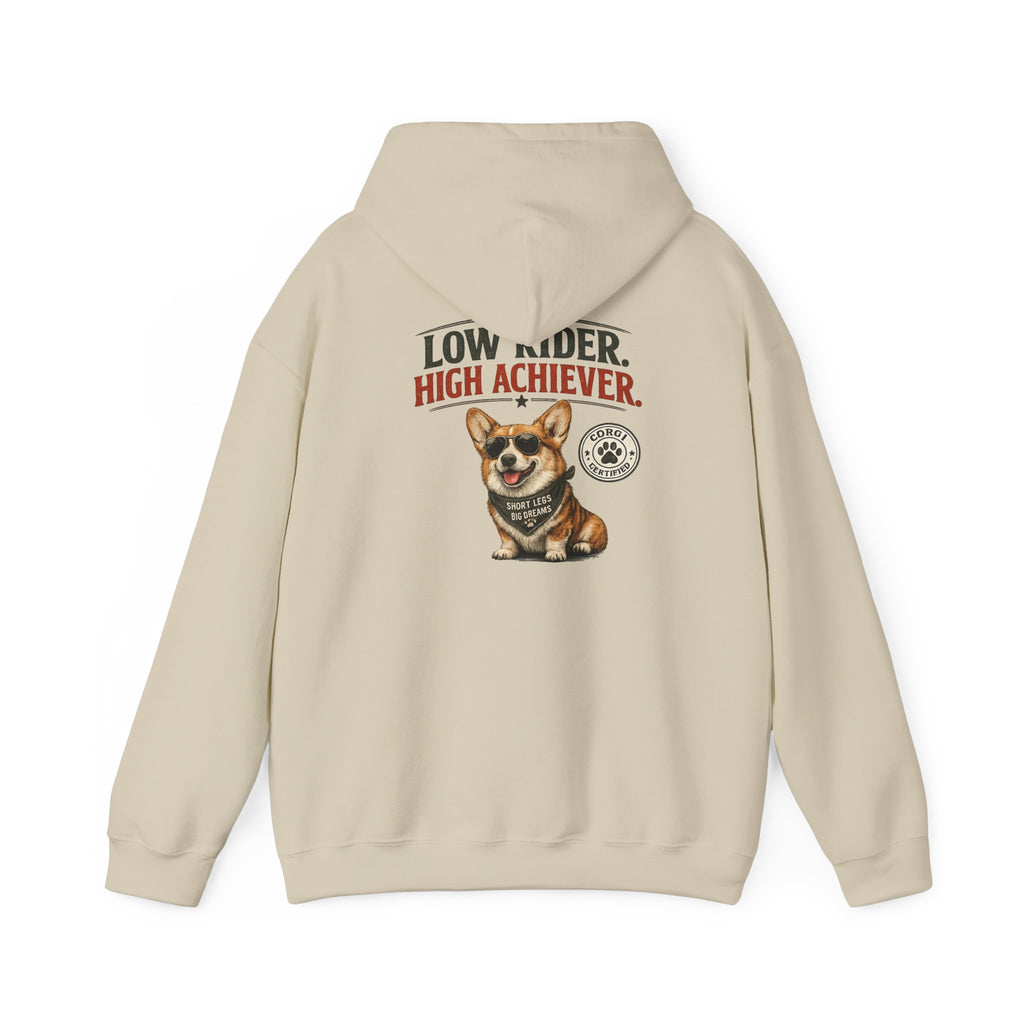 Corgi High Achiever Hoodie — 'Low Risk, High Achiever'