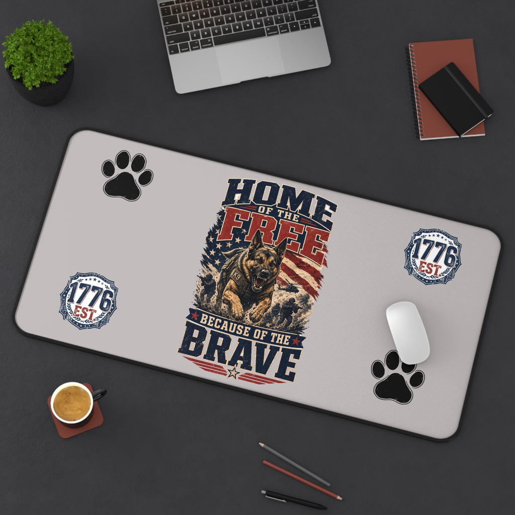Patriotic K9 Desk Mat — "Home of the Free Because of the Brave" Mouse Pad