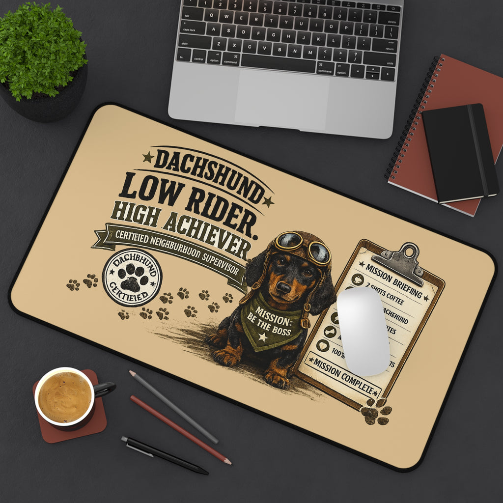 Dachshund Desk Mat — "Low Rider, High Achiever" Gaming/Office Mouse Pad