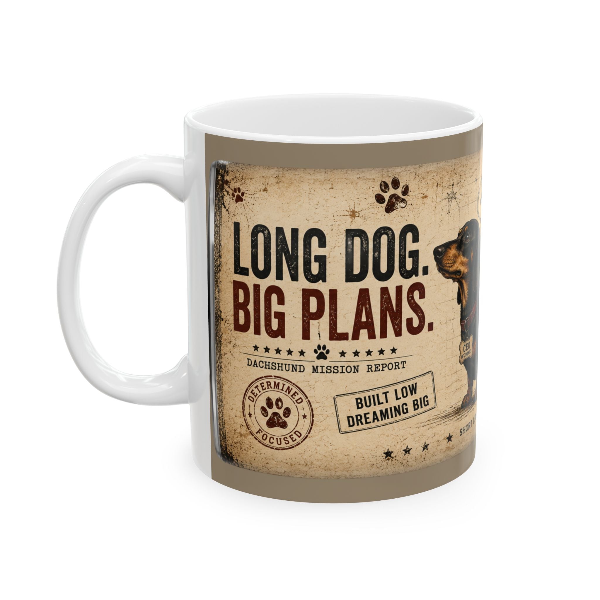 Dachshund Vintage Mug – “Long Dog, Big Dreams” 11oz/15oz