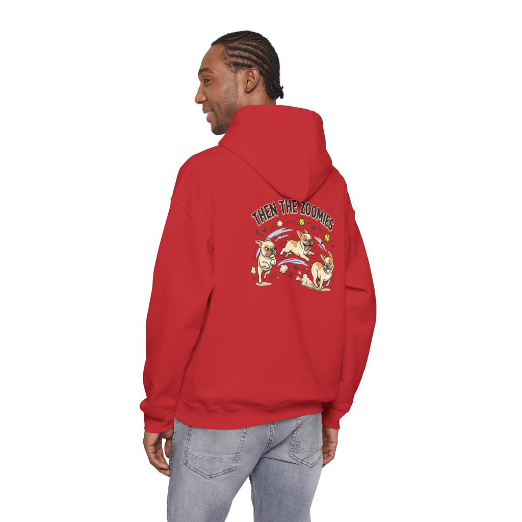 French Bulldog Coffee First Hoodie — 'Then The Zoomies' Graphic Pullover