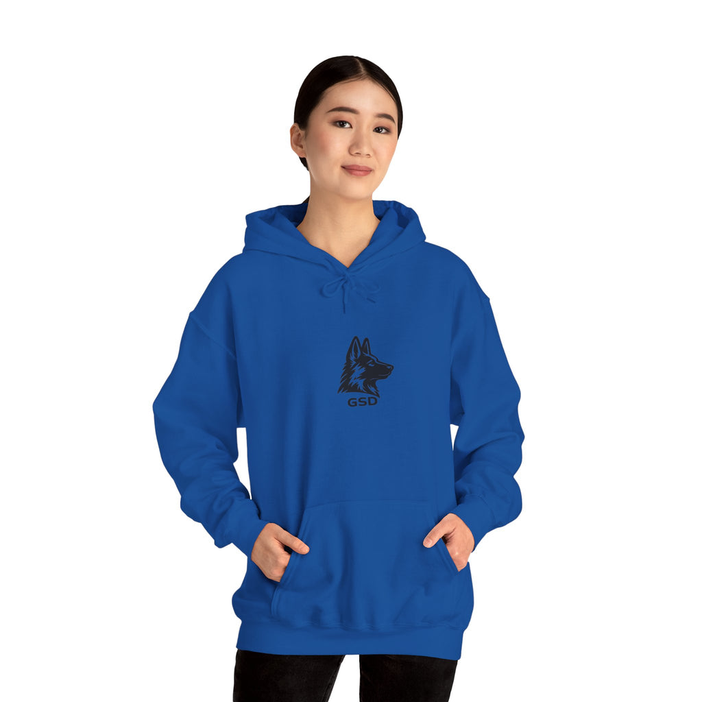 German Shepherd Hoodie - "I Can Run What's Your SuperPower" - Word Cloud Dog Silhouette Graphic Sweatshirt