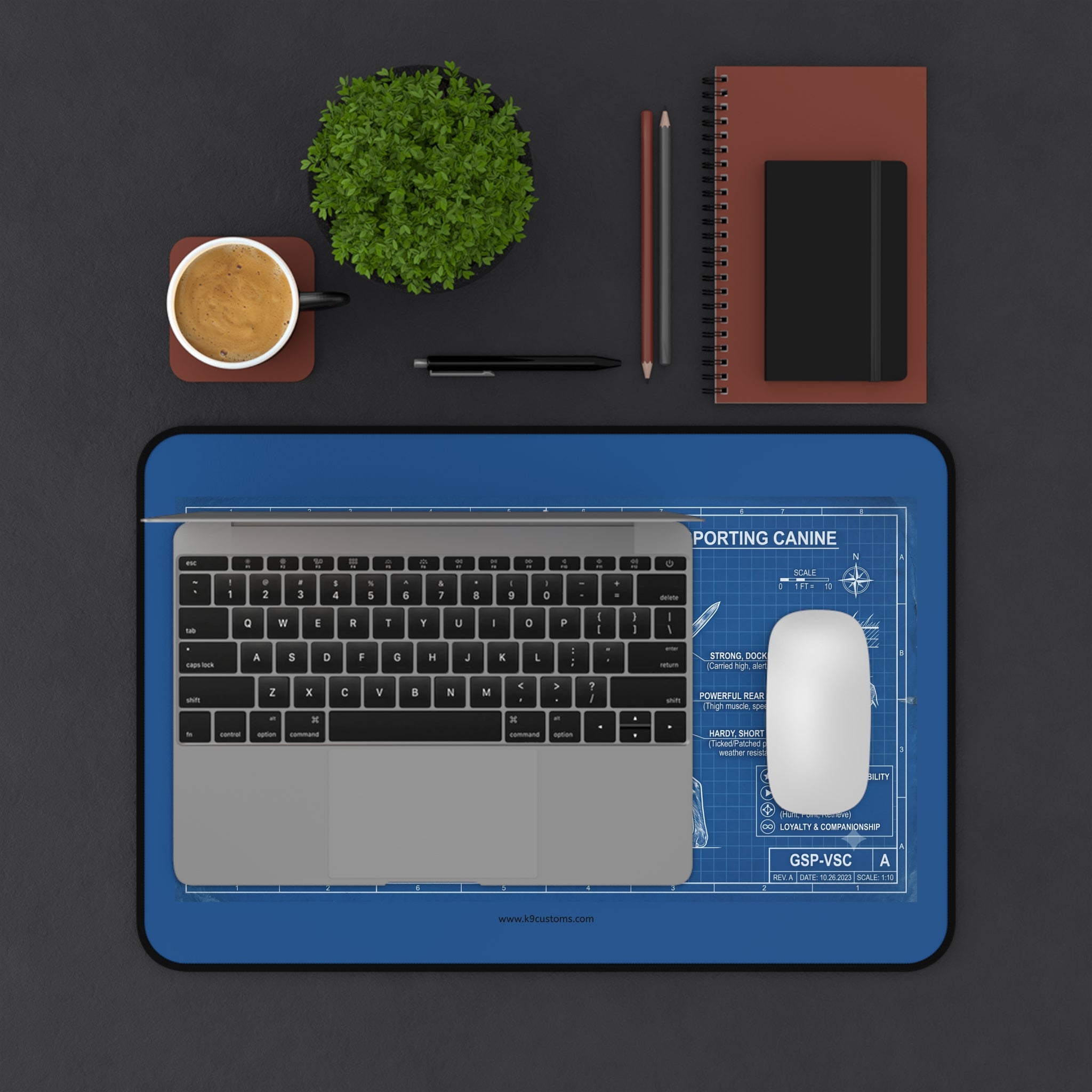 German Shorthaired Pointer Blueprint Desk Mat — Dog Anatomy Mouse Pad
