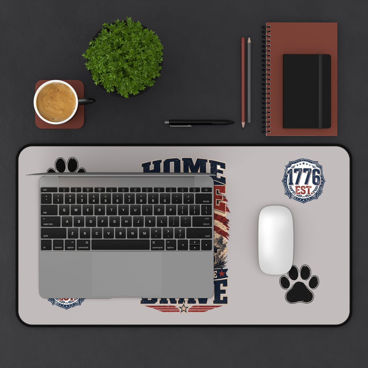 Patriotic K9 Desk Mat — "Home of the Free Because of the Brave" Mouse Pad