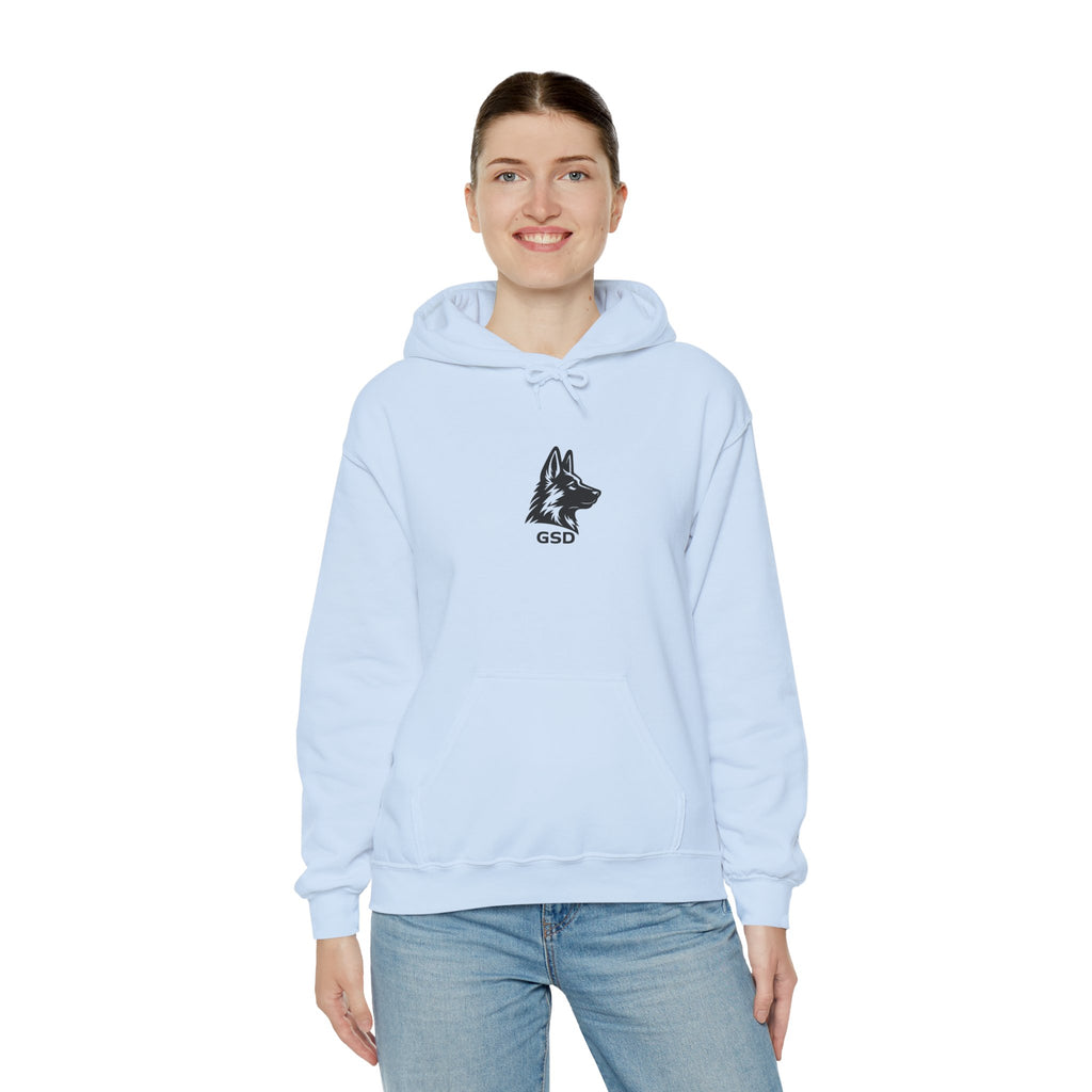 German Shepherd Hoodie - "I Can Run What's Your SuperPower" - Word Cloud Dog Silhouette Graphic Sweatshirt