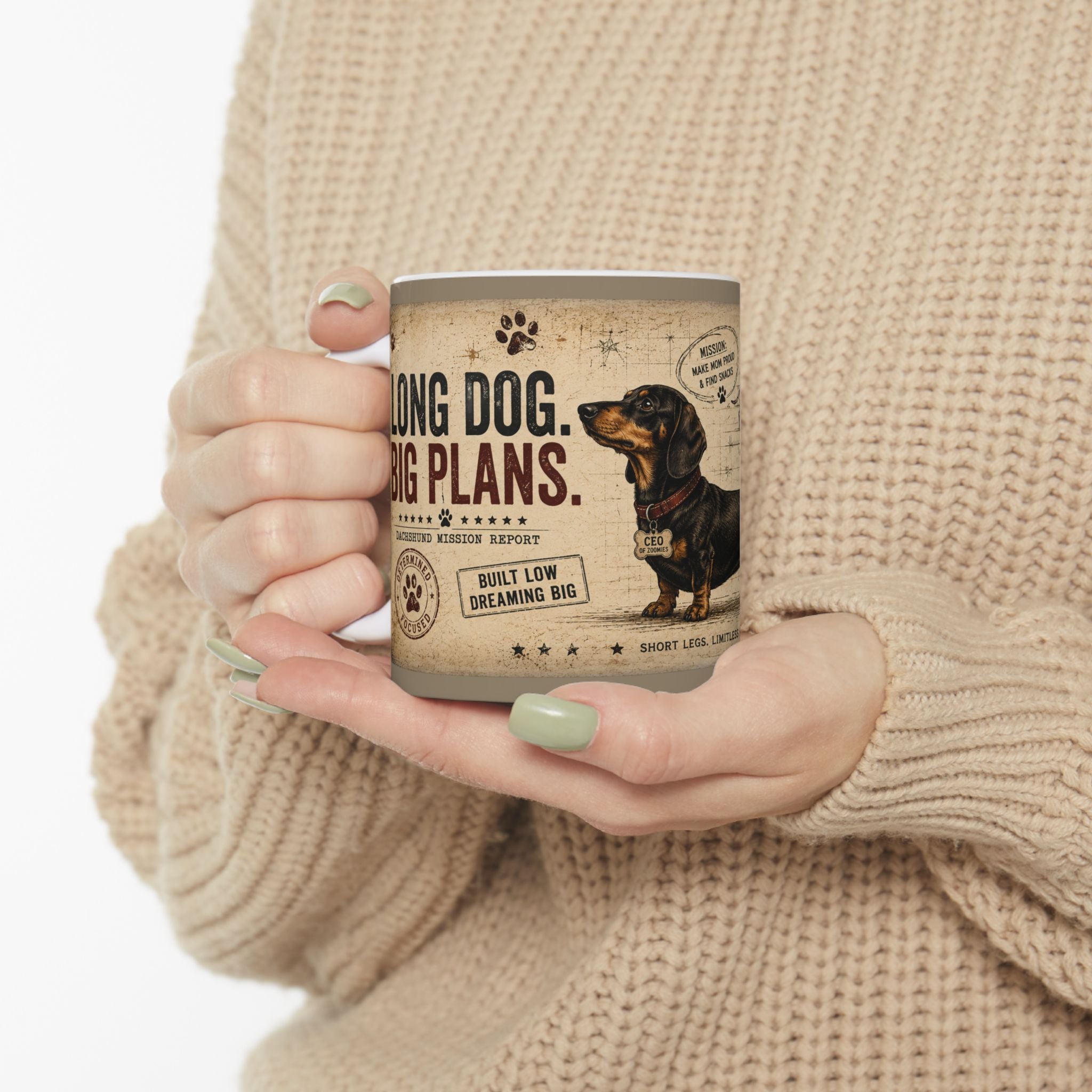 Dachshund Vintage Mug – “Long Dog, Big Dreams” 11oz/15oz