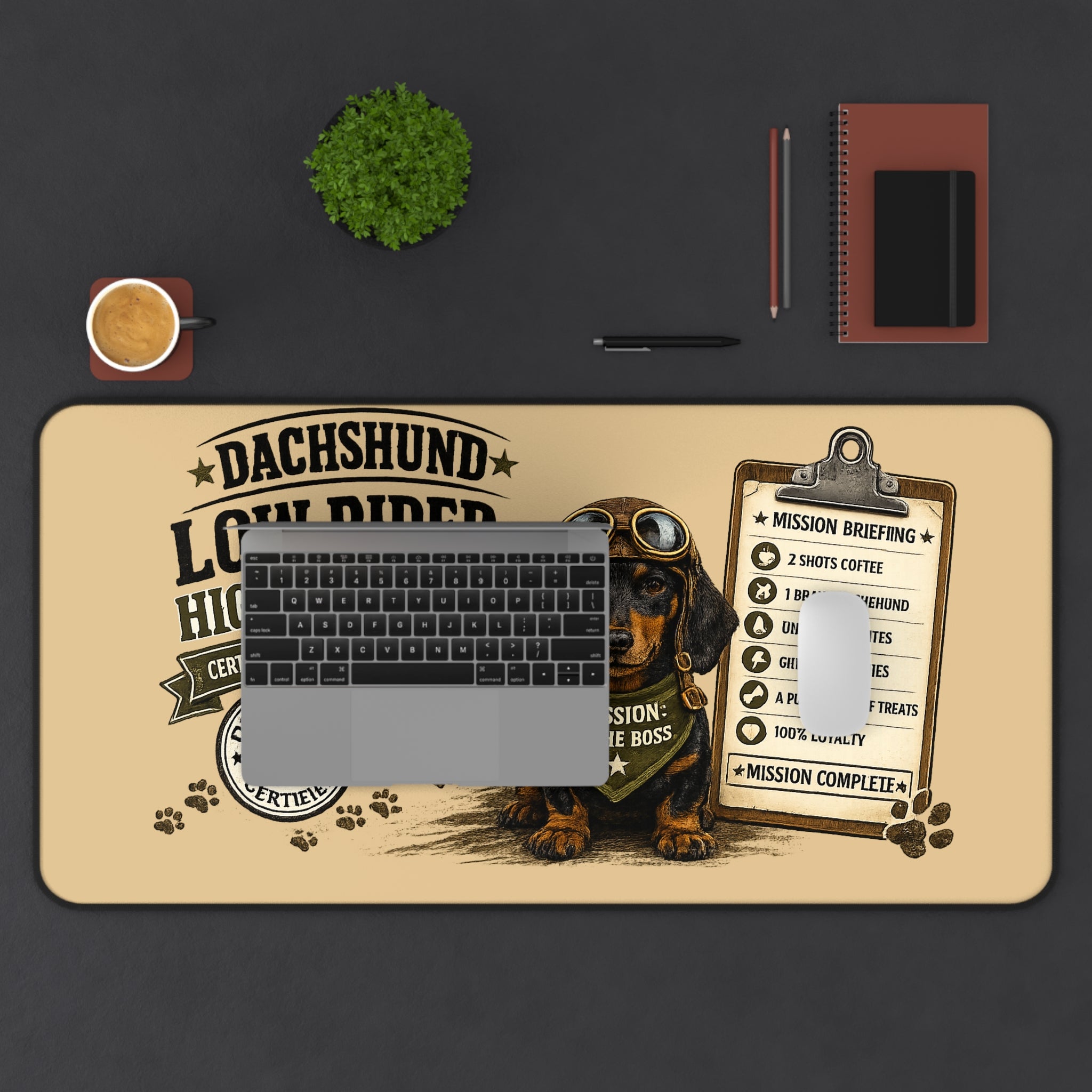 Dachshund Desk Mat — "Low Rider, High Achiever" Gaming/Office Mouse Pad