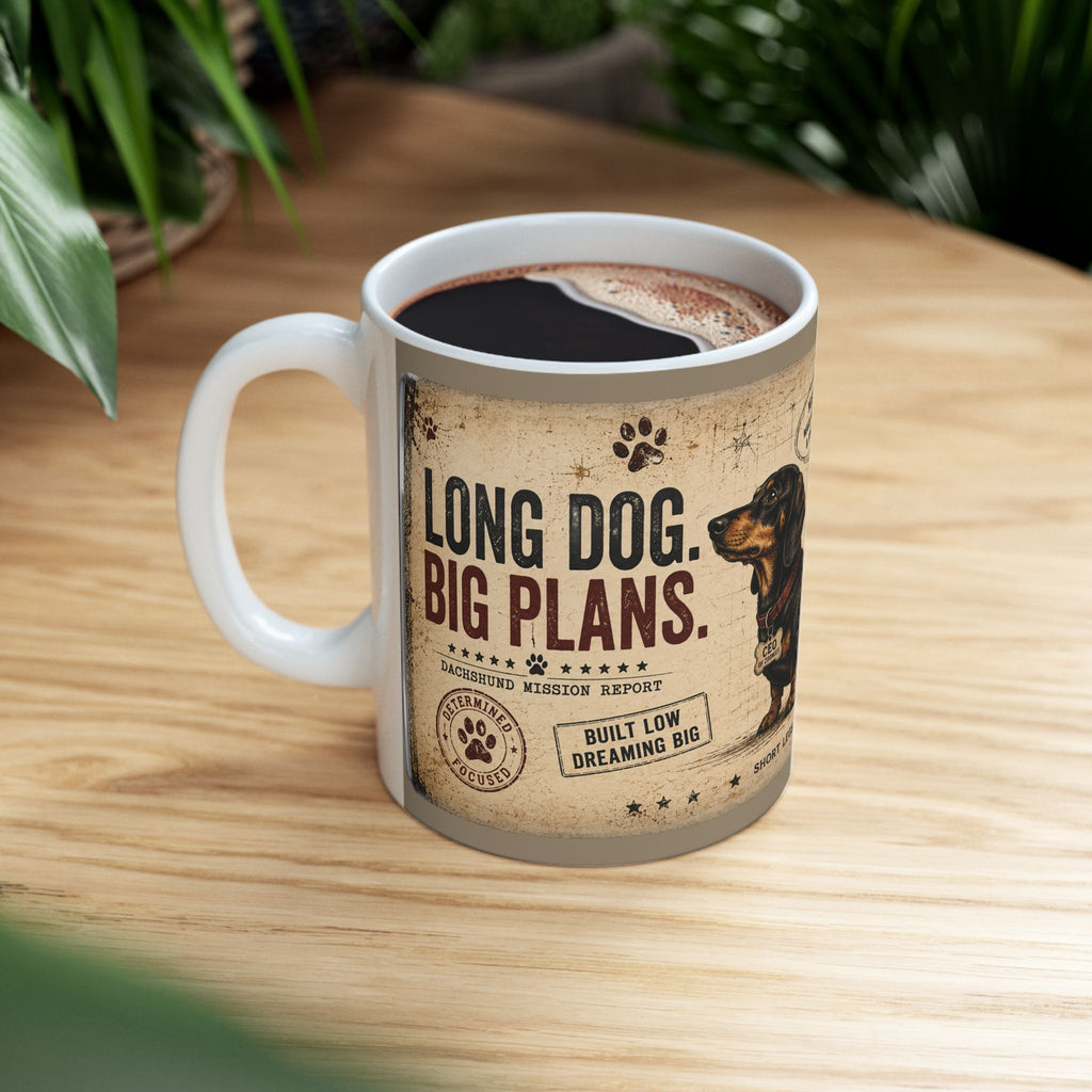 Dachshund Vintage Mug – “Long Dog, Big Dreams” 11oz/15oz