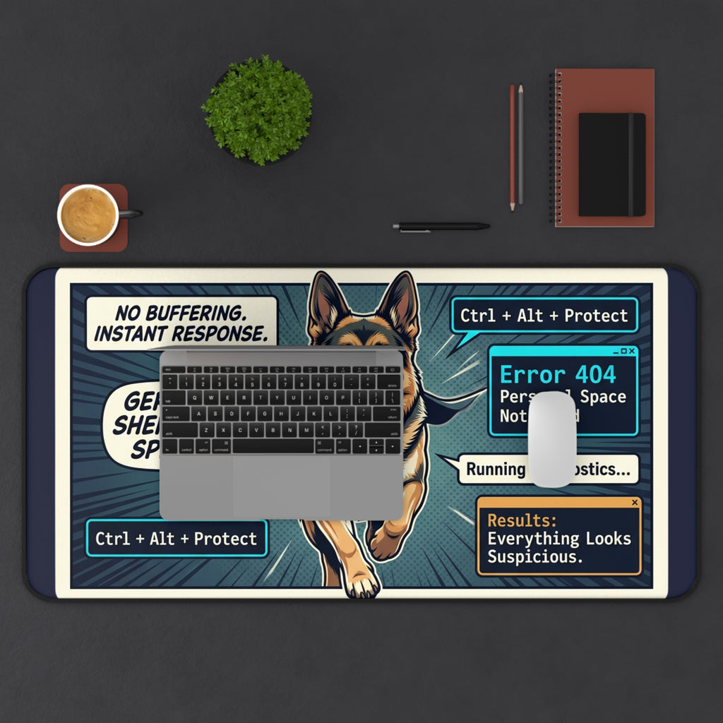 German Shepherd Desk Mat — 'Error 404: Personal Space Not Found' Computer Mouse Pad