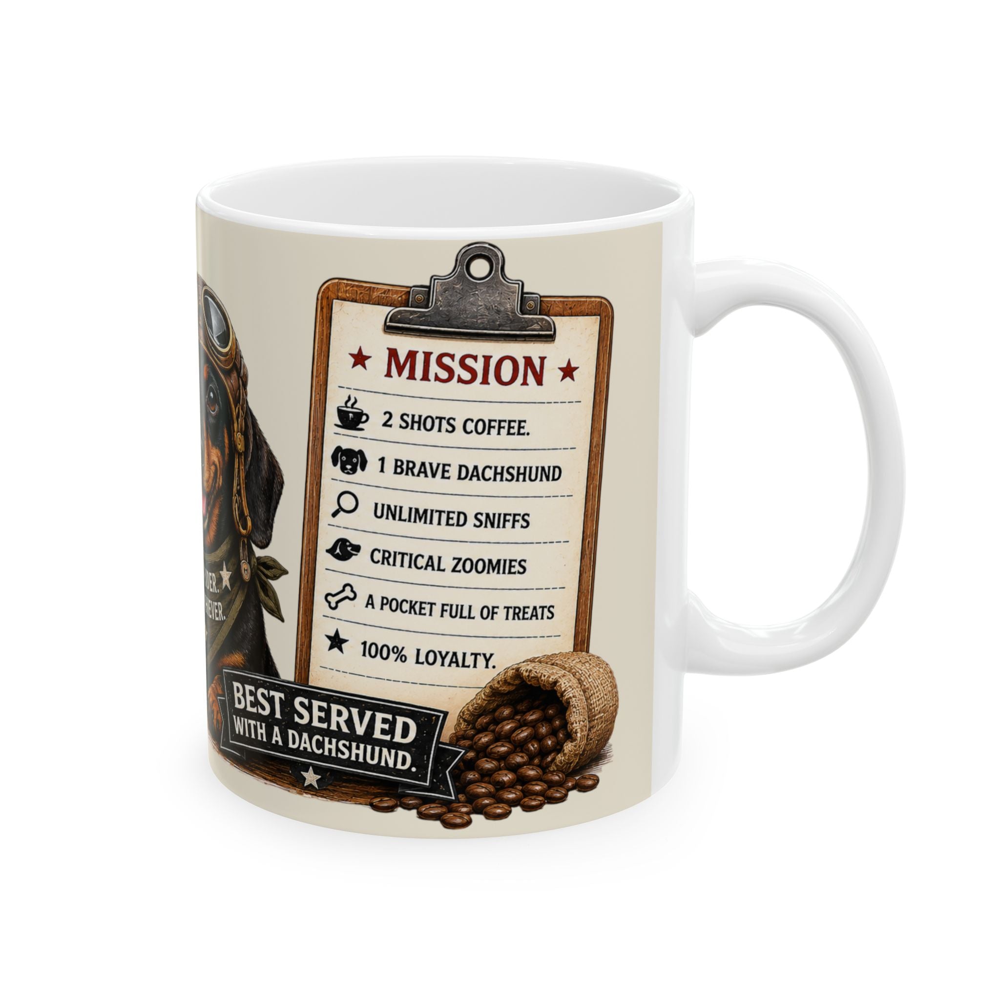 Dachshund Biker – 'Mission Brew' Coffee Cup