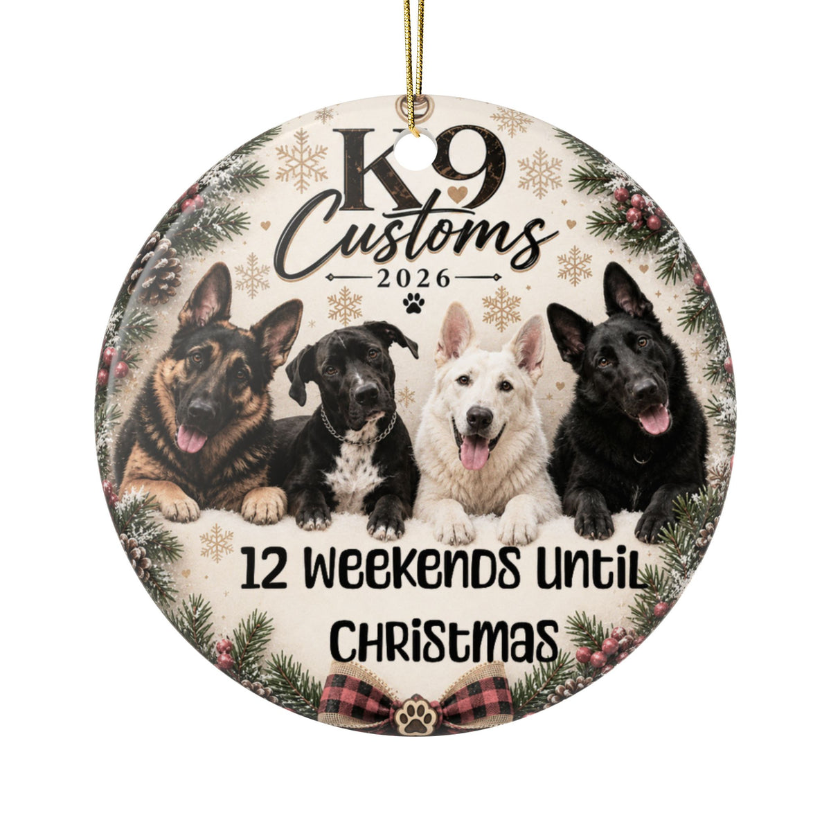 Personalized Dog Christmas Ornament — "12 Weekends Until Christmas" Ceramic Holiday Decoration 2026