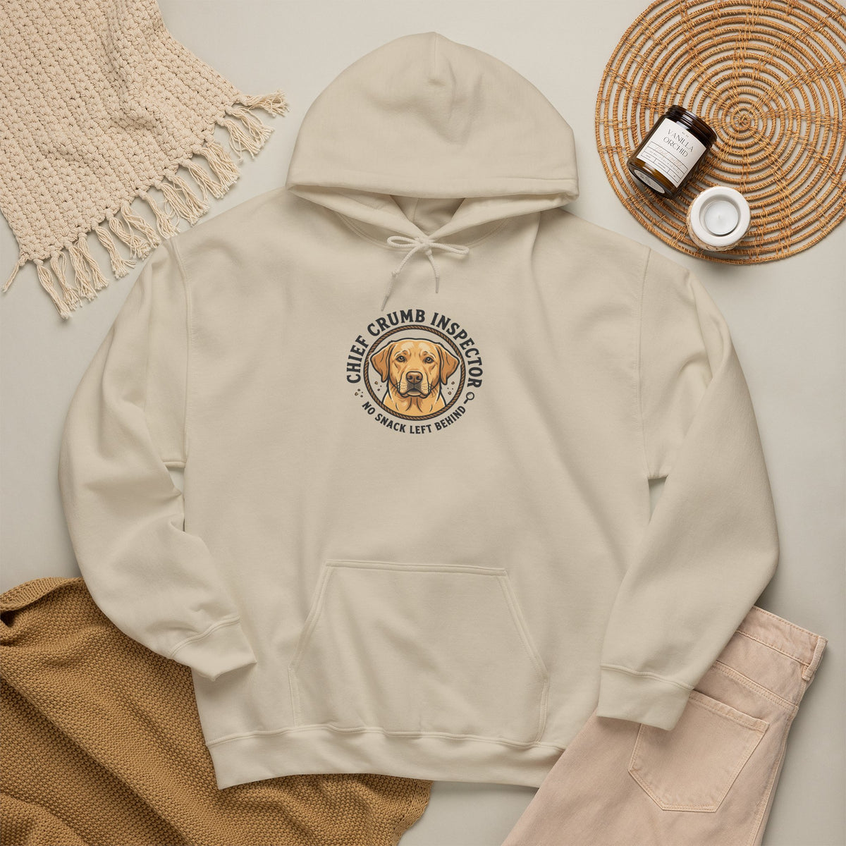 Labrador Retriever Hoodie — “Chief Crumb Inspector” Cute Labrador Kitchen Portrait Pullover