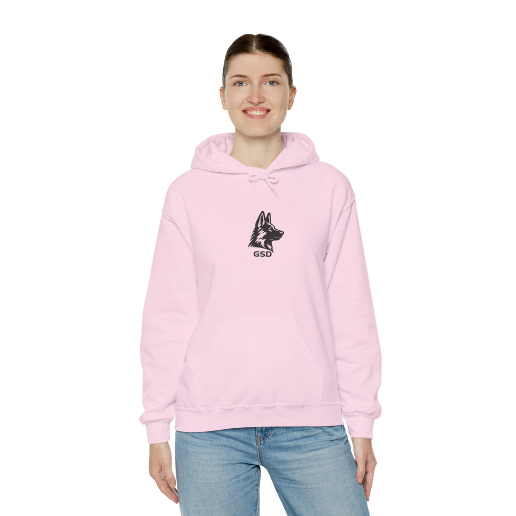 German Shepherd Hoodie - "I Can Run What's Your SuperPower" - Word Cloud Dog Silhouette Graphic Sweatshirt