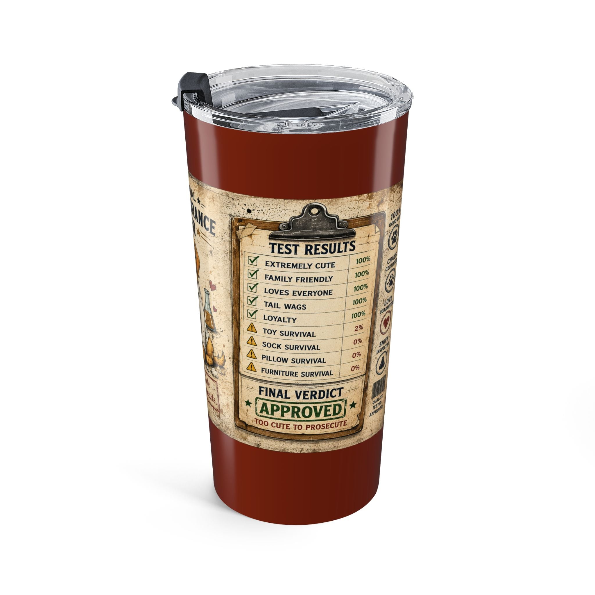 20oz Tumbler — "Professional Quality Assurance Tester" Cute Dog Lab Tech Travel Mug