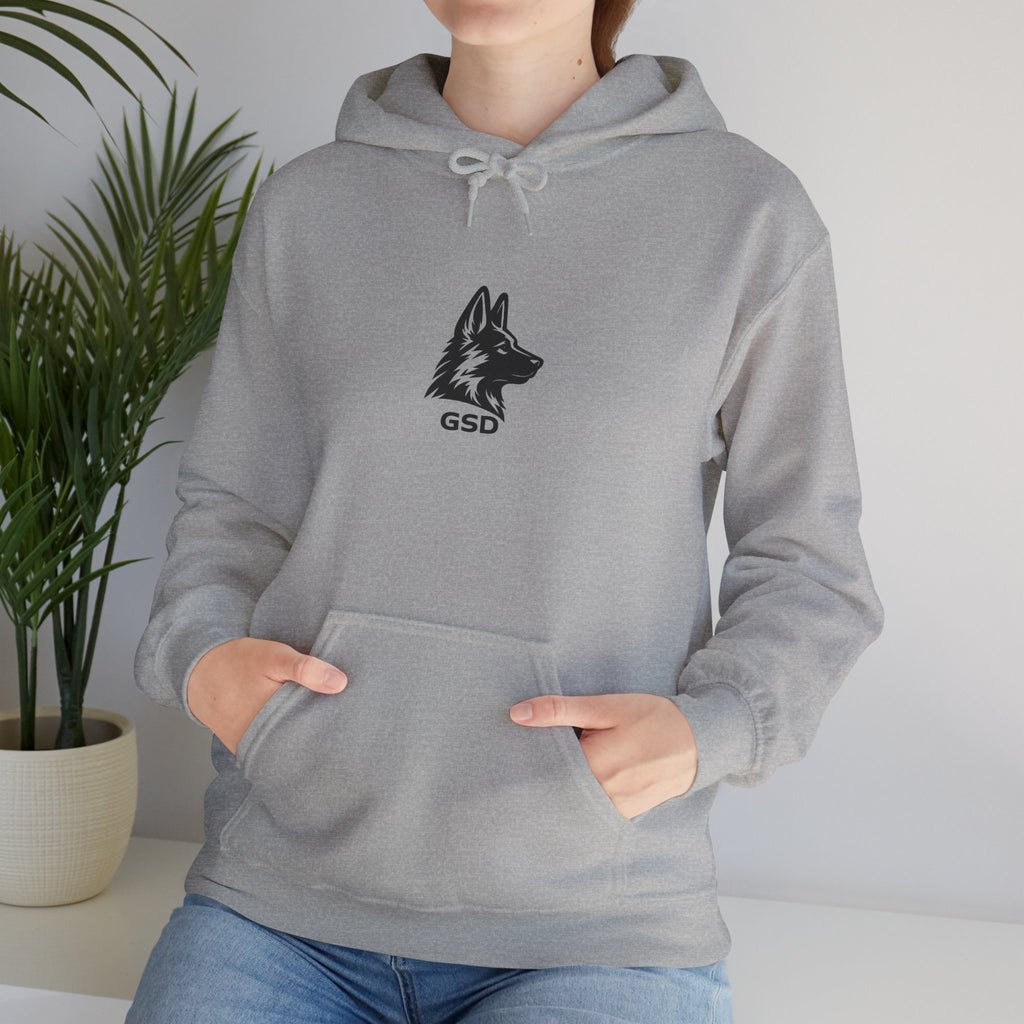 German Shepherd Hoodie - "I Can Run What's Your SuperPower" - Word Cloud Dog Silhouette Graphic Sweatshirt