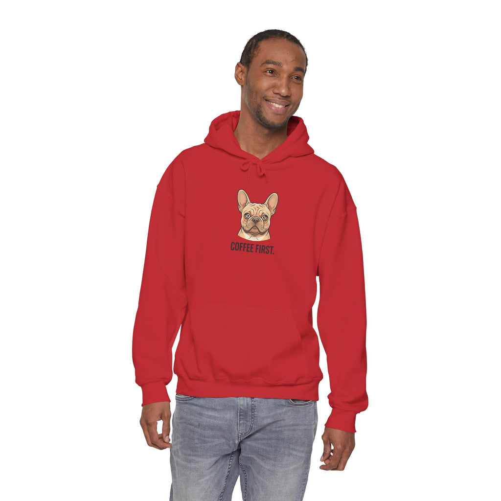 French Bulldog Coffee First Hoodie — 'Then The Zoomies' Graphic Pullover