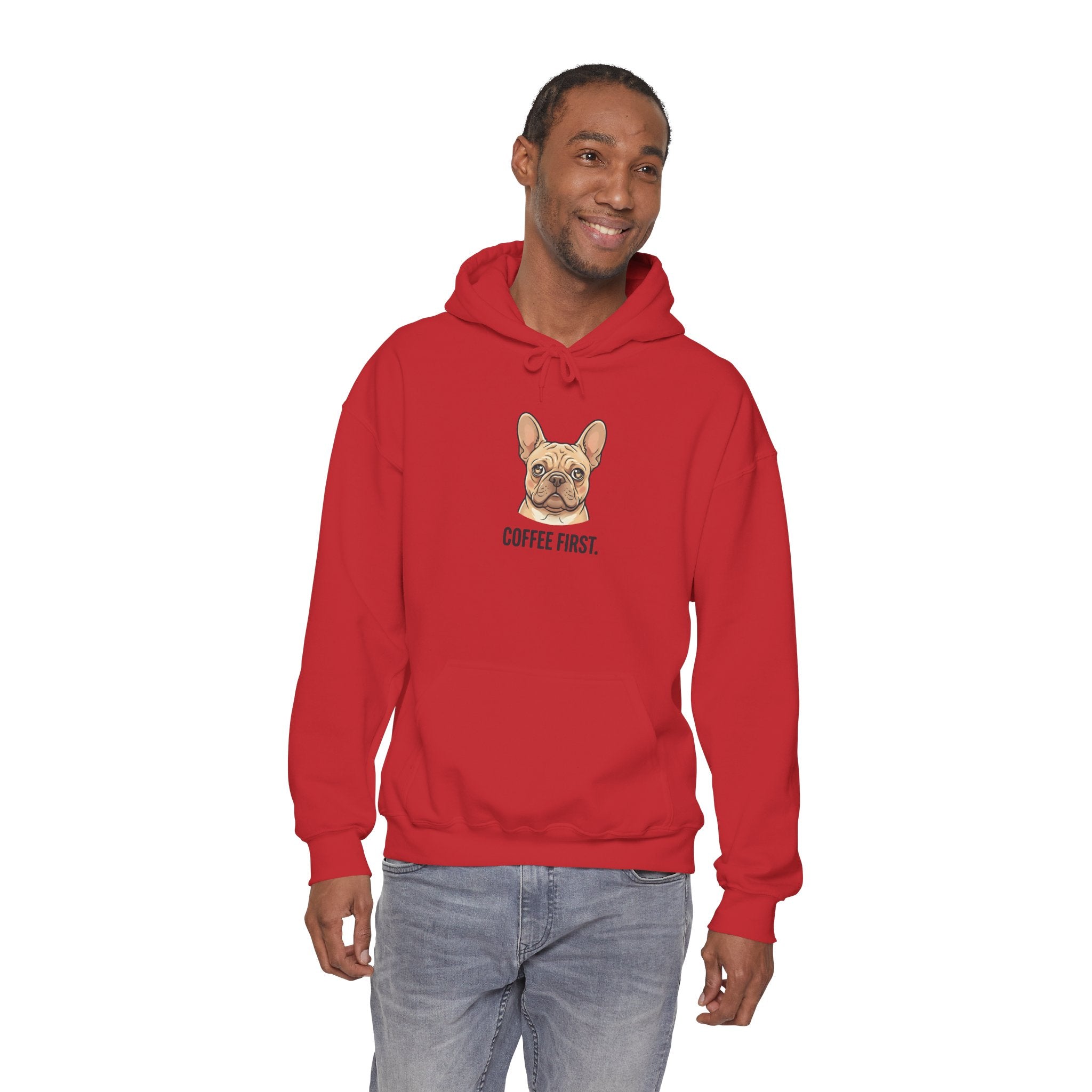 French Bulldog Coffee First Hoodie — 'Then The Zoomies' Graphic Pullover