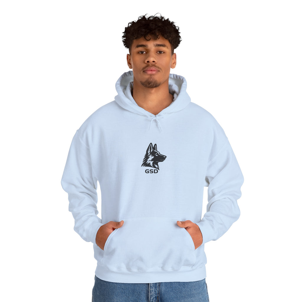 German Shepherd Hoodie - "I Can Run What's Your SuperPower" - Word Cloud Dog Silhouette Graphic Sweatshirt
