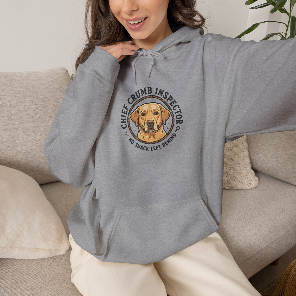 Labrador Retriever Hoodie — “Chief Crumb Inspector” Cute Labrador Kitchen Portrait Pullover