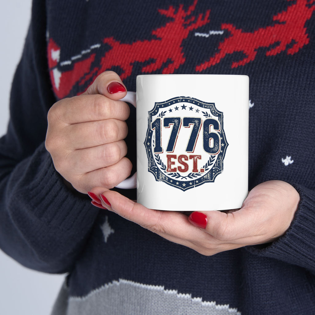 1776 American Freedom Ceramic Mug — Patriotic Police Shield Design (11oz & 15oz)