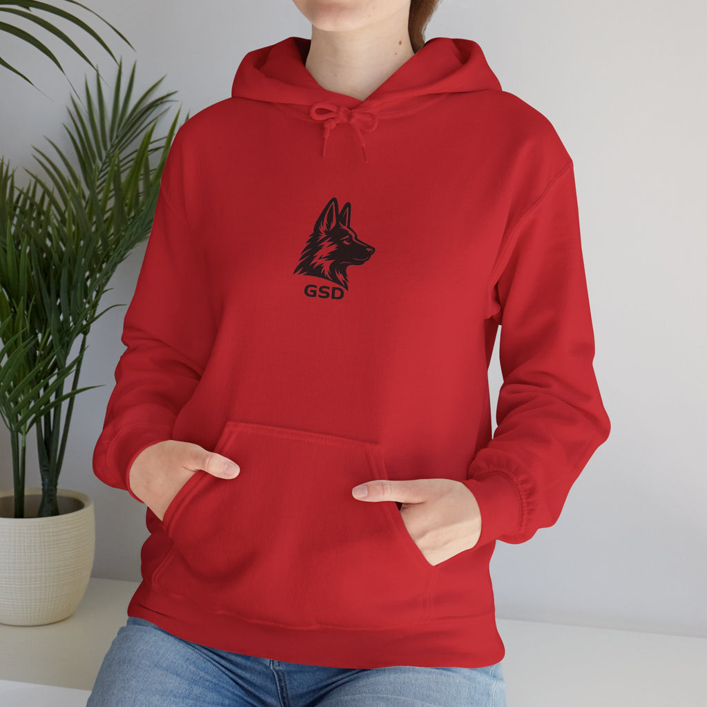 German Shepherd Hoodie - "I Can Run What's Your SuperPower" - Word Cloud Dog Silhouette Graphic Sweatshirt