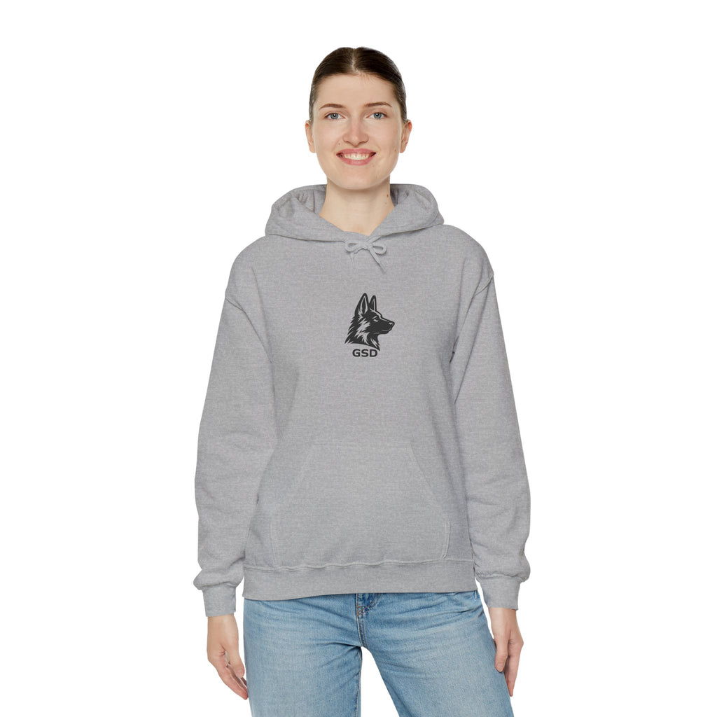 German Shepherd Hoodie - "I Can Run What's Your SuperPower" - Word Cloud Dog Silhouette Graphic Sweatshirt