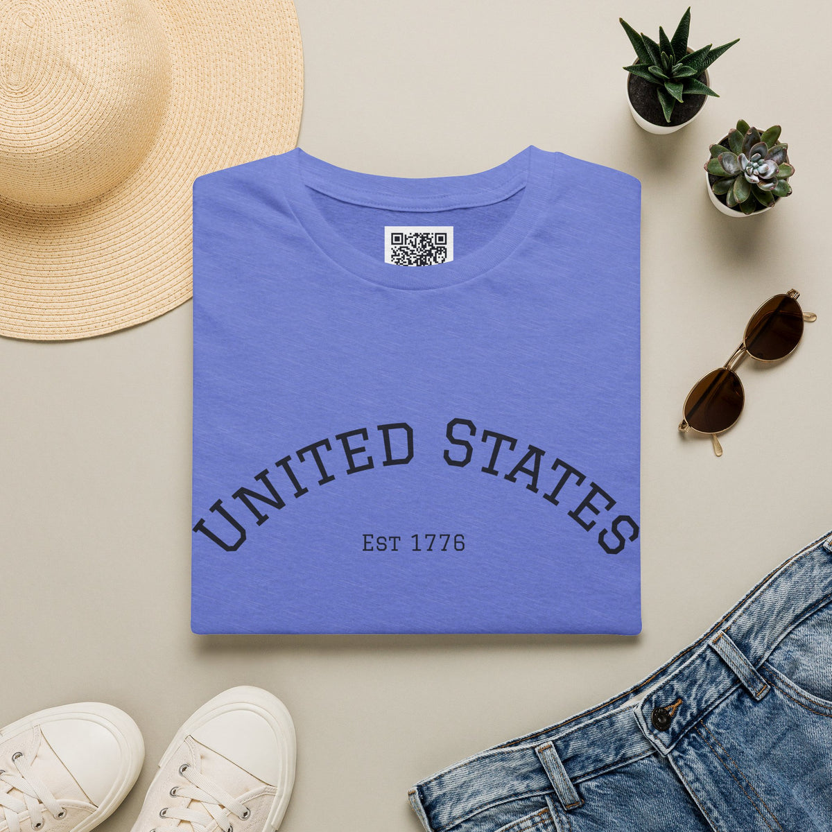 United States EST 1776 T-Shirt | Patriotic Vintage Script Tee