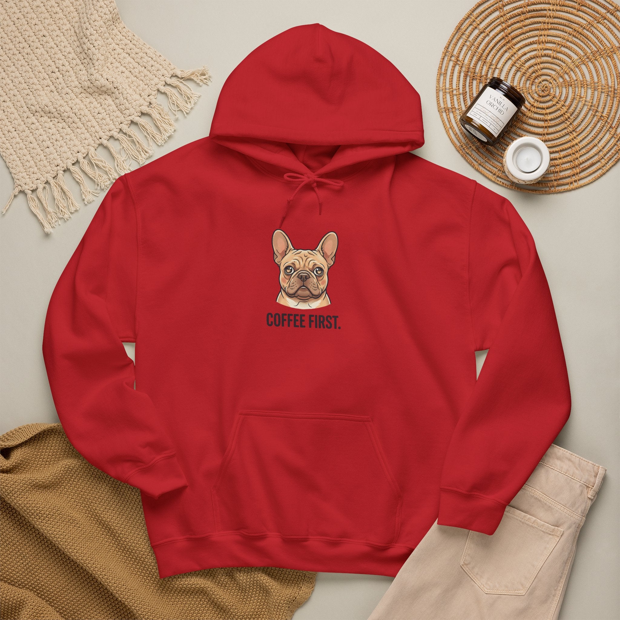 French Bulldog Coffee First Hoodie — 'Then The Zoomies' Graphic Pullover